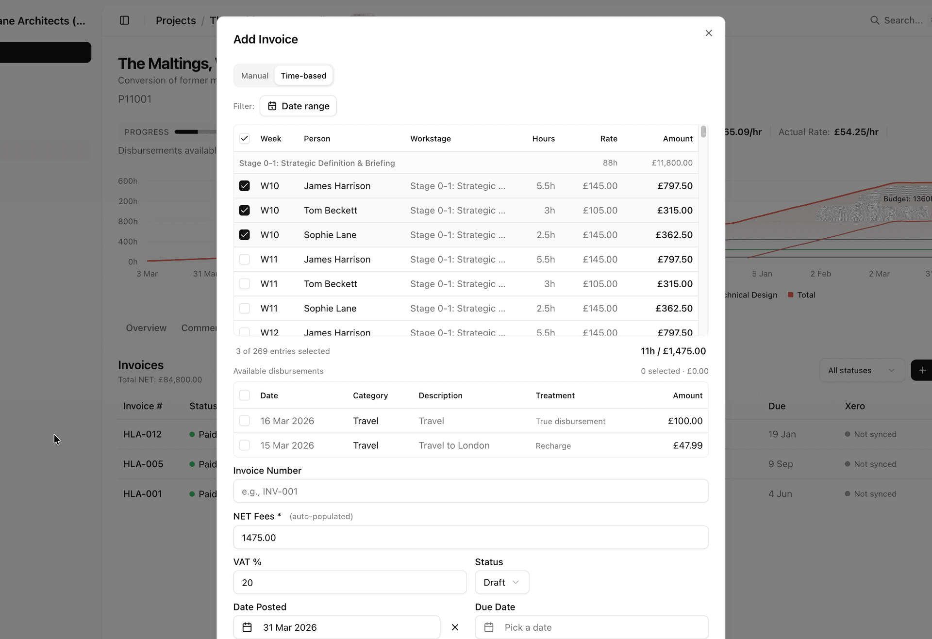 Invoice tracking and generation