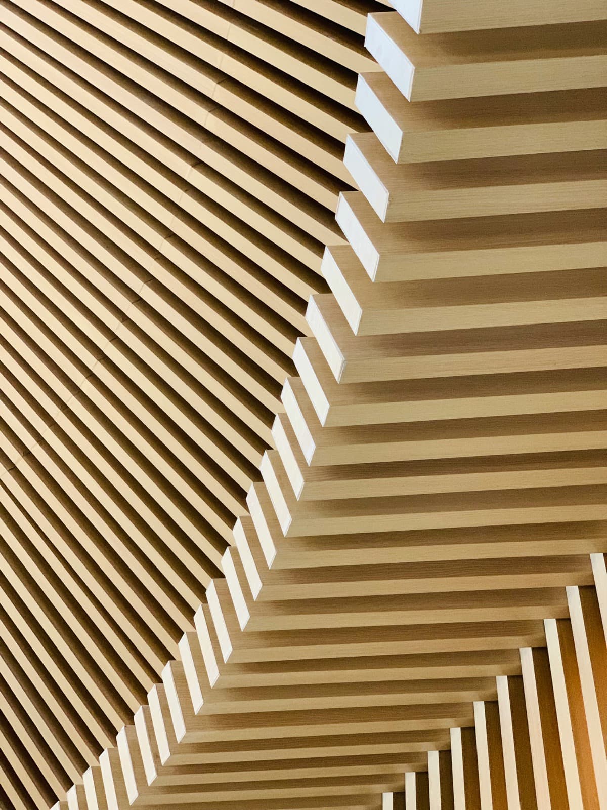 Abstract wooden slat detail in an architectural interior